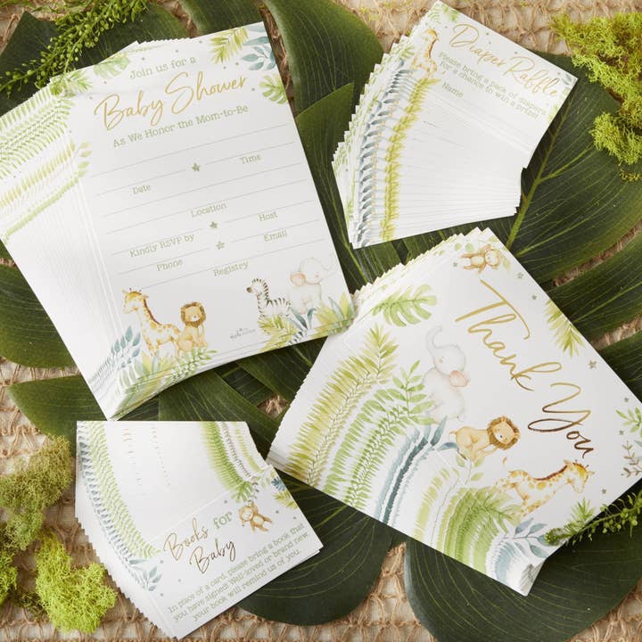 Safari Baby Shower Invitation & Thank You Card Bundle (Set of 20) for wholesale by Kate Aspen