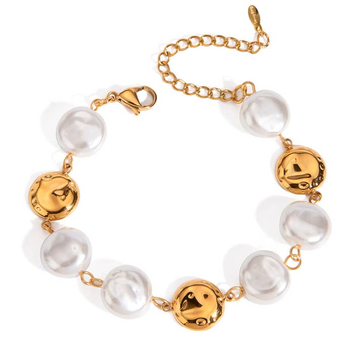 Gold & Pearl Bracelet Water Resistant for wholesale by Savvy Bling
