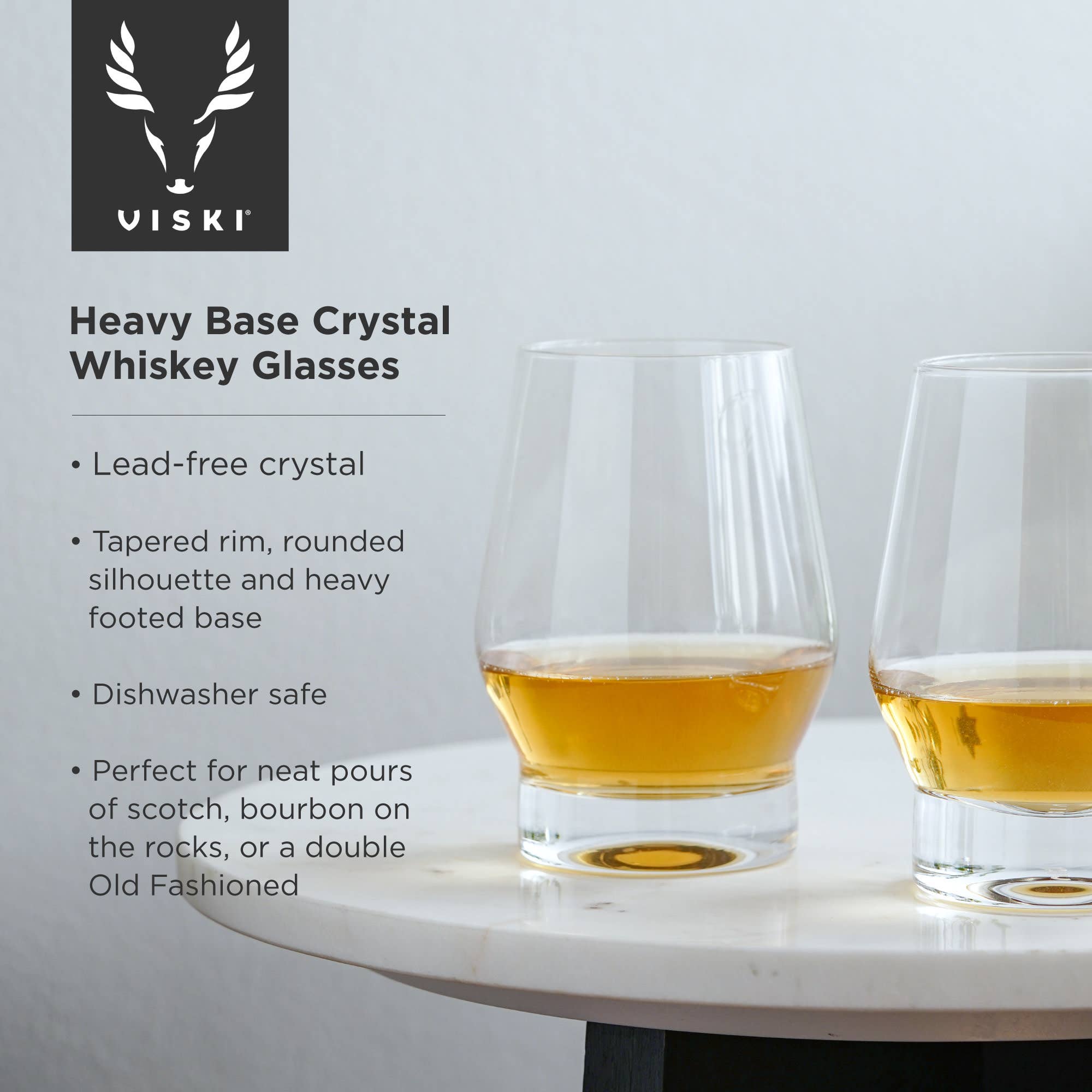 Viski - Wholesale Cocktail/Liquor Glass - Raye™ Heavy Base Crystal Whiskey Glasses Set of 25