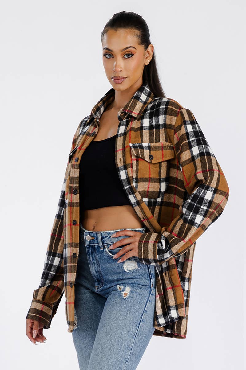 WEIV - Wholesale Shirt Jacket/Shacket - Women's - Boyfriend Oversized Soft Flannel Shacket FL5063