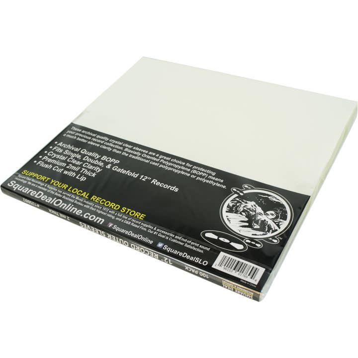 Square Deal Recordings & Supplies - Wholesale Music Accessory - 12" Vinyl LP Record Outer Sleeves 2 mil THICK CLEAR BOPP