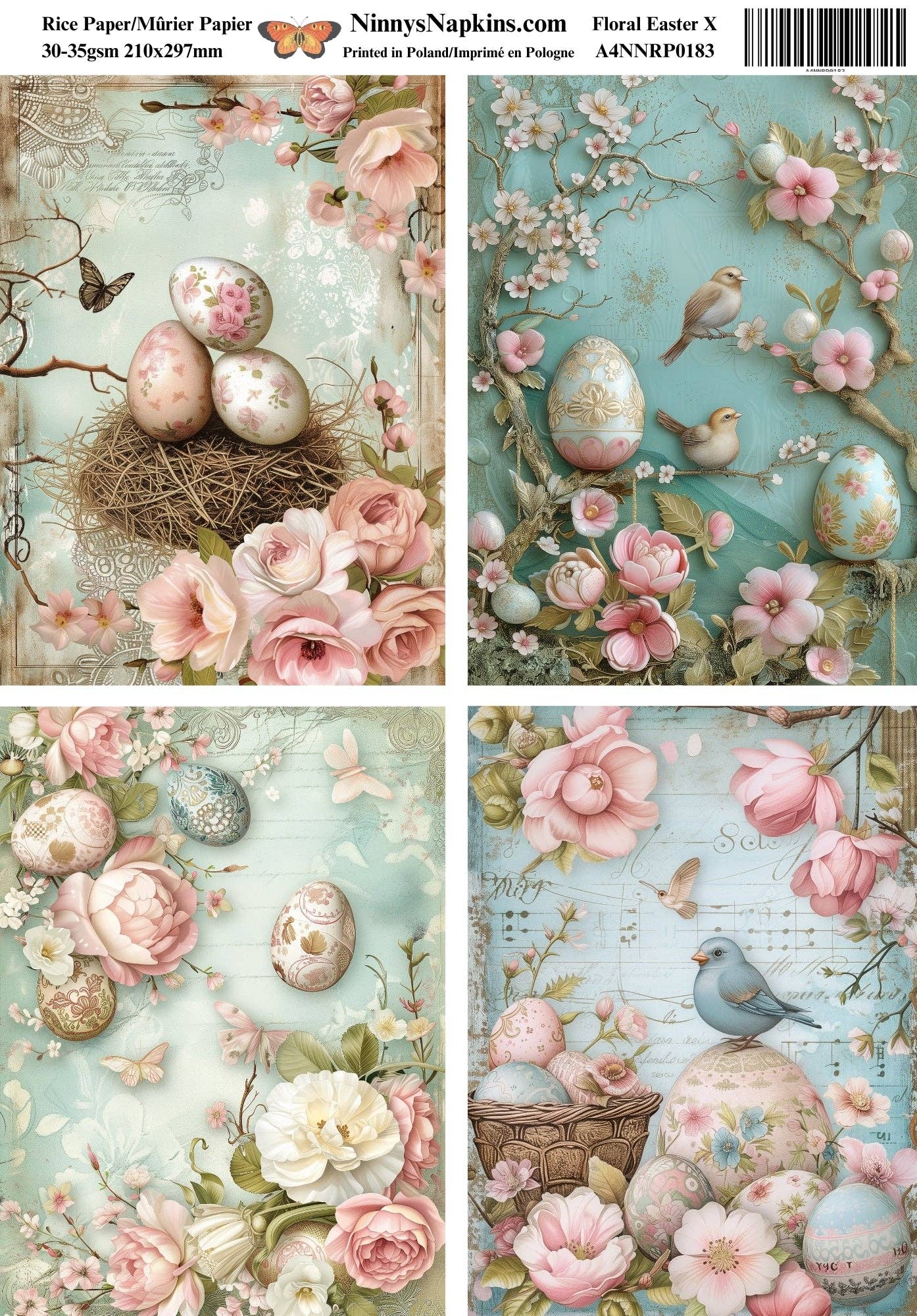 Ninnys Napkins - Wholesale Craft Supplies - Ninny's Decoupage Rice Paper - Floral Easter X1