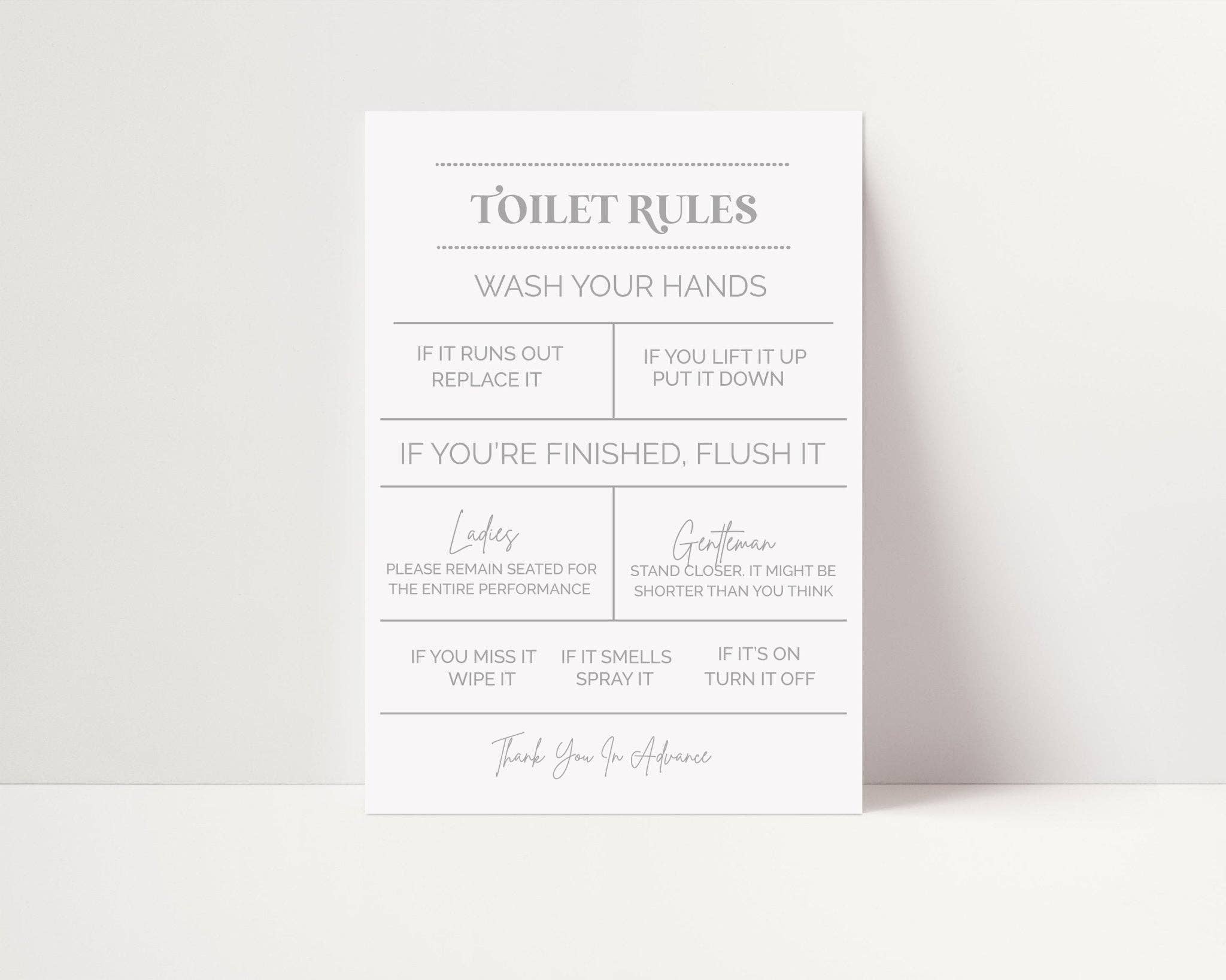 D'LUXE PRINTS - Wholesale Bathroom Sign - Toilet Rules Print1