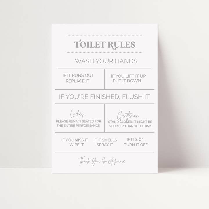 D'LUXE PRINTS - Wholesale Bathroom Sign - Toilet Rules Print1