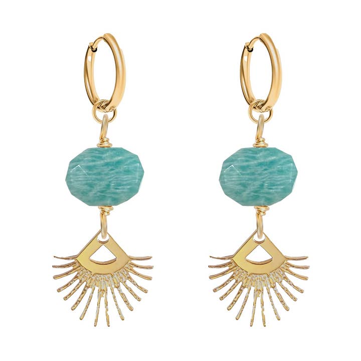 Sunburst Fringe Amazonite Drop Earrings for wholesale by Mint + Sky