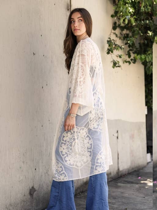 Olive & Pique - Wholesale Kimono - Women's - Lightweight Sheer Lace Floral Kimono5
