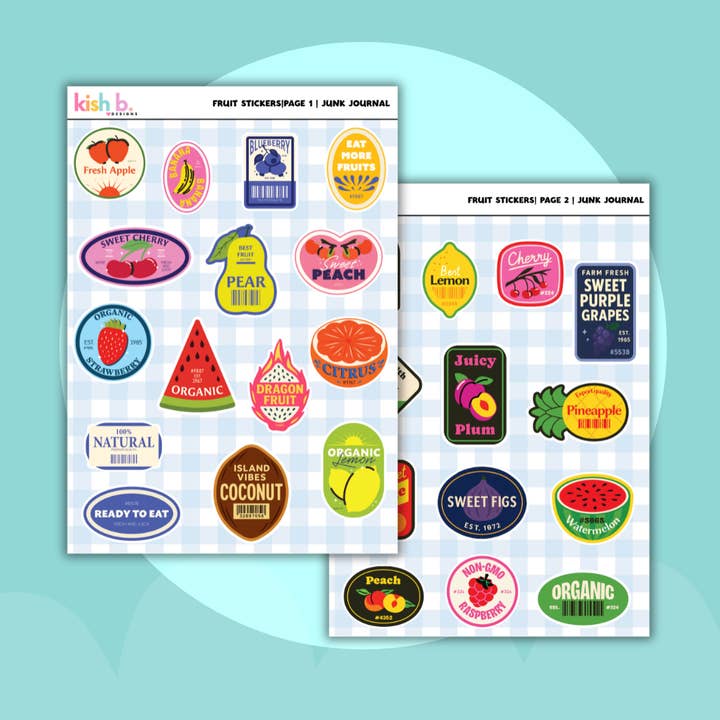Autocollants de fruits |Journal| Feuille d'autocollants pour la vente par Kish B. Designs