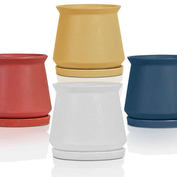 4.75" Honey Pot W/ Saucer - Assorted Colors - Case/12 for wholesale by Ceramo Pottery