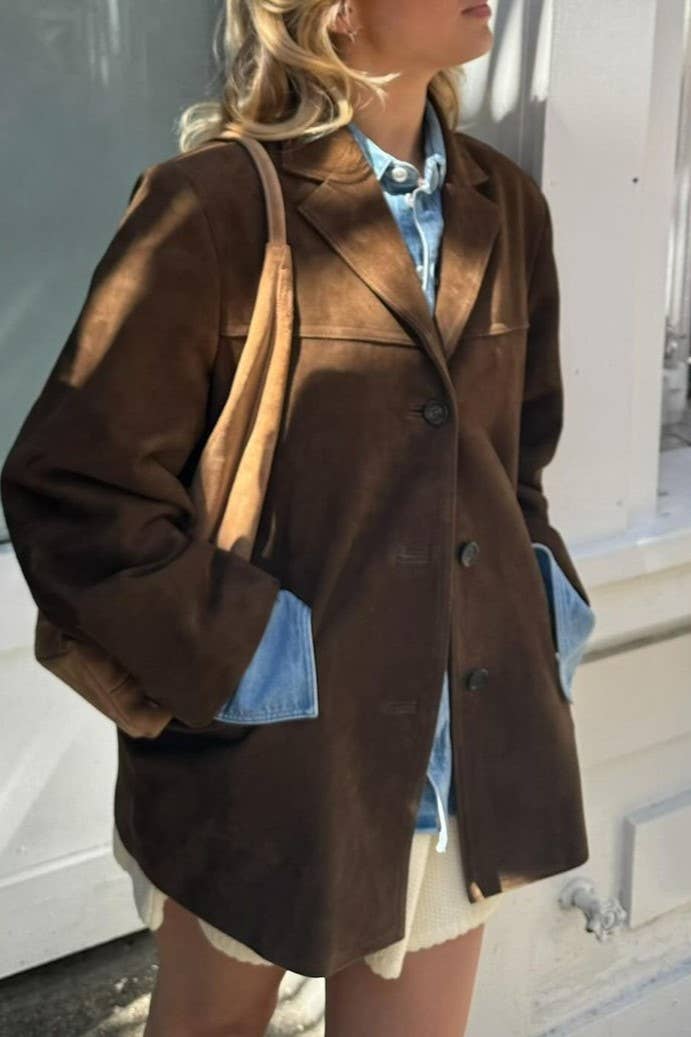 HIDDENBRAND - Wholesale Blazer - Women's - vintage oversized suede lapel blazer in brown10