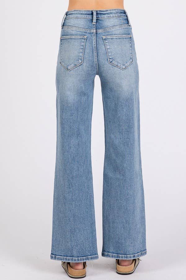 Petra153 - Wholesale Jeans - Women's - P1371W-MD HIGH RISE STRETCH SLIM WIDE LEG W/ DESTROYED HEM11