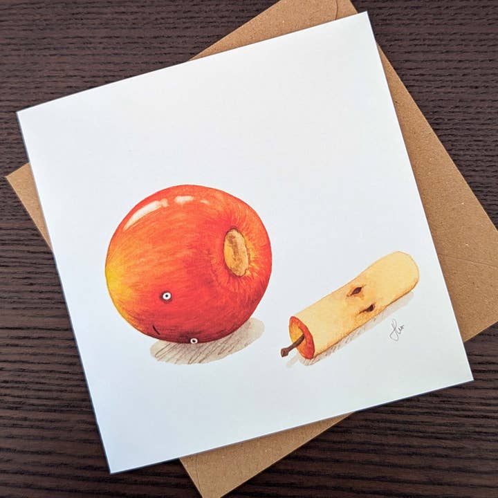 Fruity greeting card, Funny quirky Apple Card, Dark humour for wholesale by Hes Designs