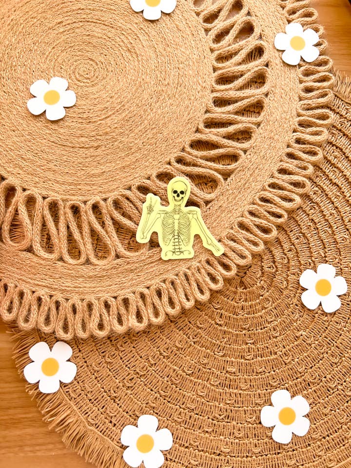 Groovy Spooky Skeleton Peace Sign Glow in the Dark Sticker for wholesale by Koll Designs