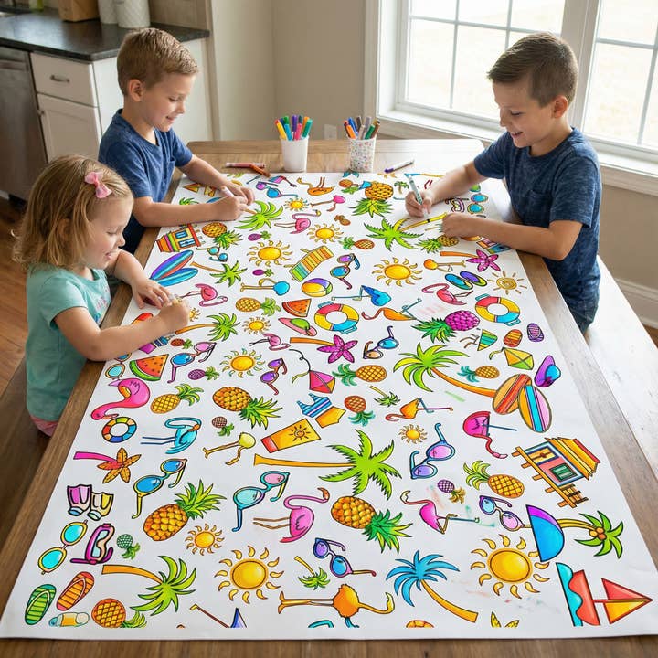 Beach Coloring Tablecloth for wholesale by Creative Crayons Workshop