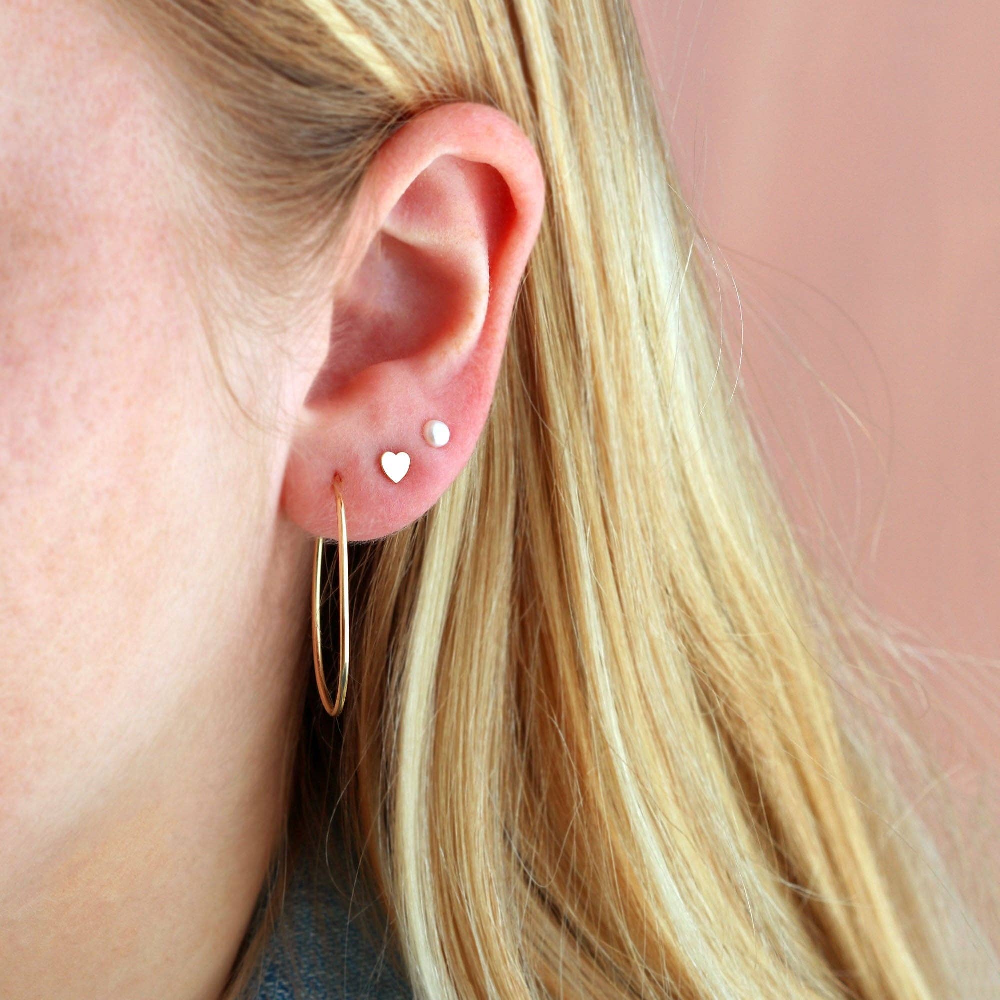 Kris Nations - Wholesale Stud/Post Earrings - Heart Flat Back Single Stud Earring in 14k Gold Threadless 6mm Pin 20 Gauge Hypoallergenic Nickel Free Ships from CA1