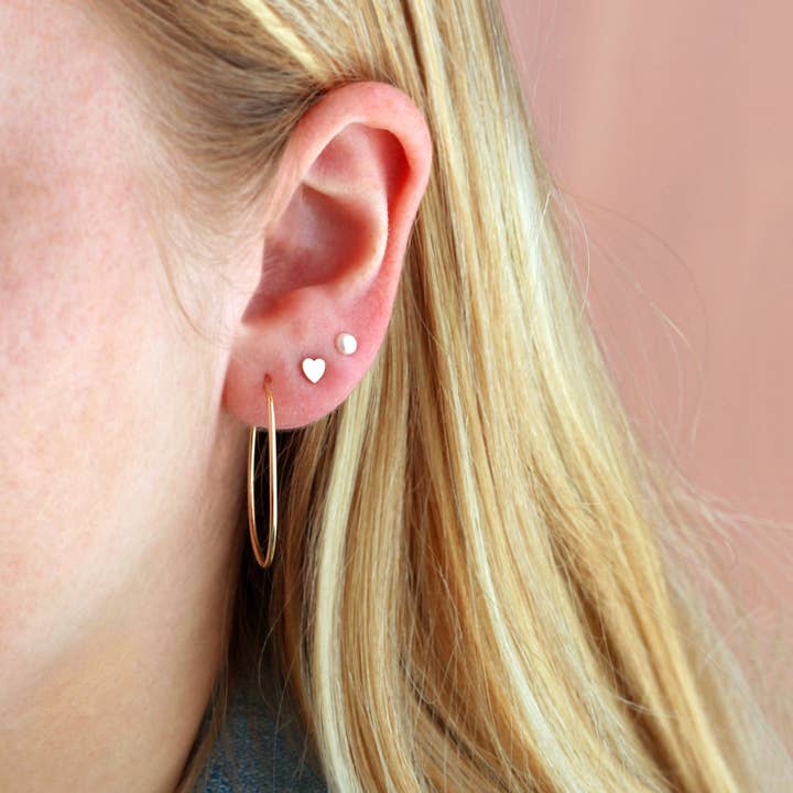 Kris Nations - Wholesale Stud/Post Earrings - Heart Flat Back Single Stud Earring in 14k Gold Threadless 6mm Pin 20 Gauge Hypoallergenic Nickel Free Ships from CA1