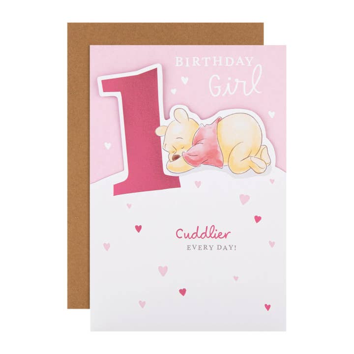 1st Birthday Card for Girl - Disney Winnie the Pooh Design for wholesale by Hallmark