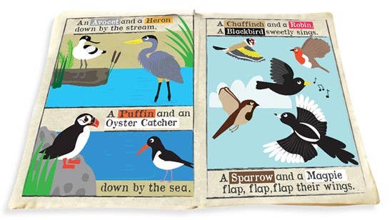 Jo & Nic's Crinkly Cloth Books – wholesale Display book – Nursery Times Crinkly Newspaper - All Sorts of Birds1