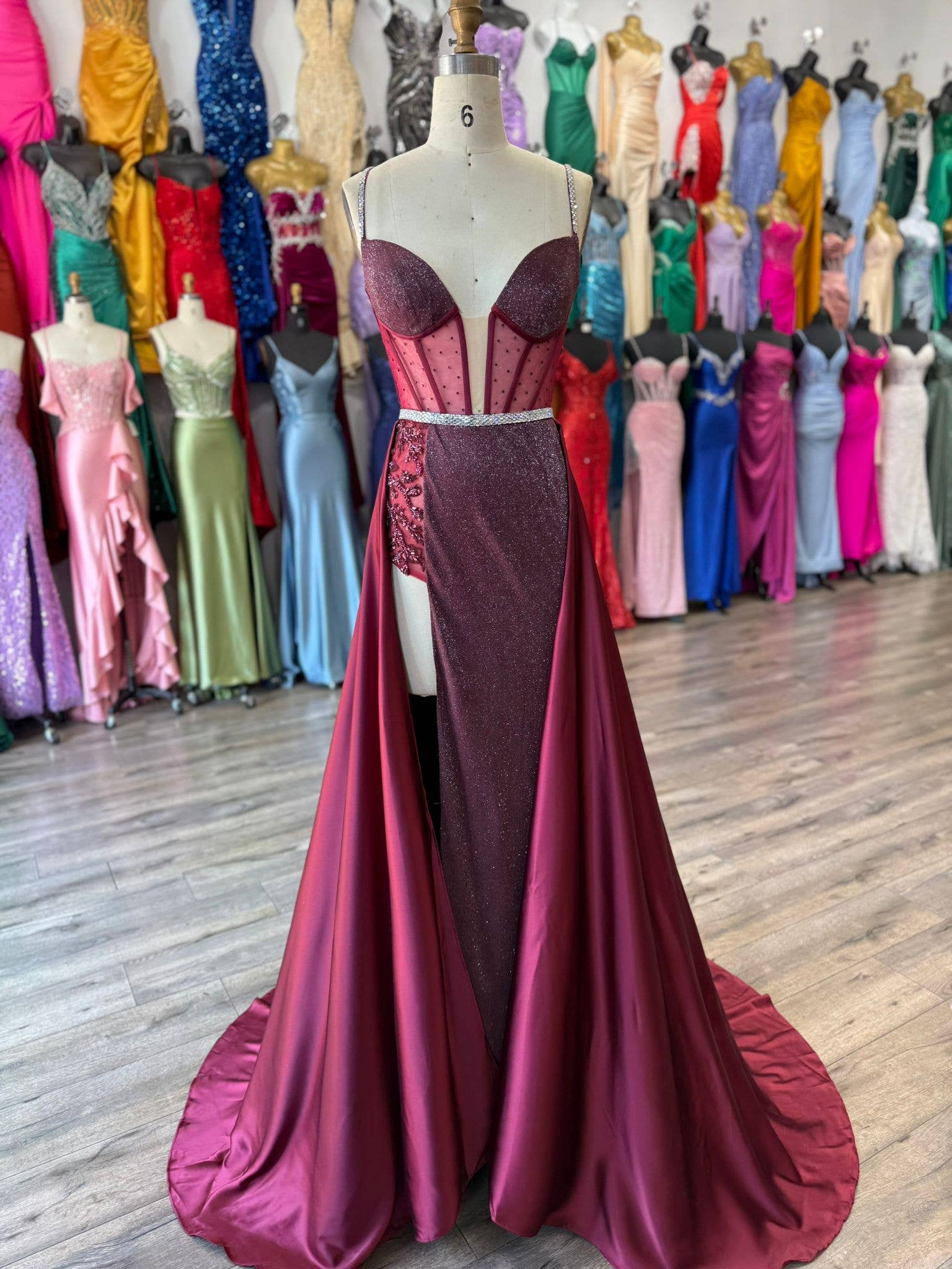 La Veneto - Wholesale Dress - Women's - Spaghetti Strap sweetheart neckline, sheer bodice, scattered7