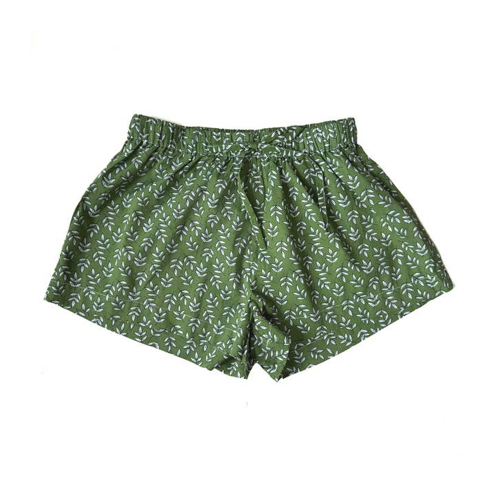 Sleep Shorts: Green Falling Leaf for wholesale by Lime Tree Design - US