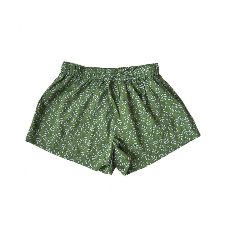 Sleep Shorts: Green Falling Leaf for wholesale by Lime Tree Design - US