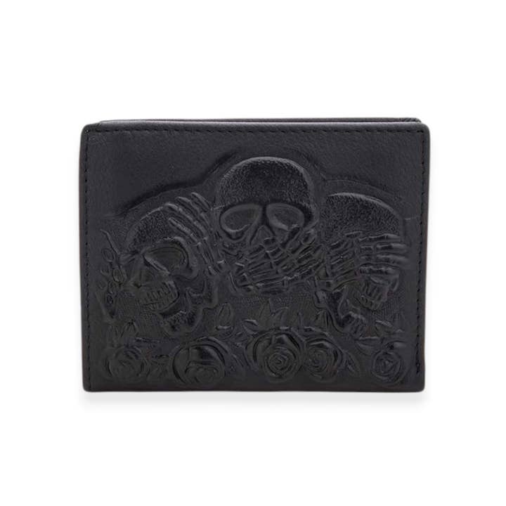 Portefeuille unisexe à deux volets avec crâne gaufré pour la vente par LA Jewelry Plaza