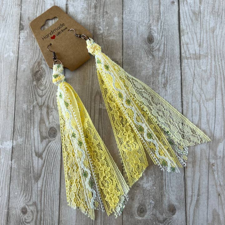 Vintage lace tassel earrings Lemonade for wholesale by Open Window Studios