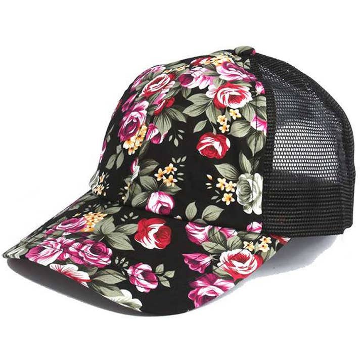 FLORAL PATTERN MESH CAP, #7655M for wholesale by JOIA ACCESSORIES