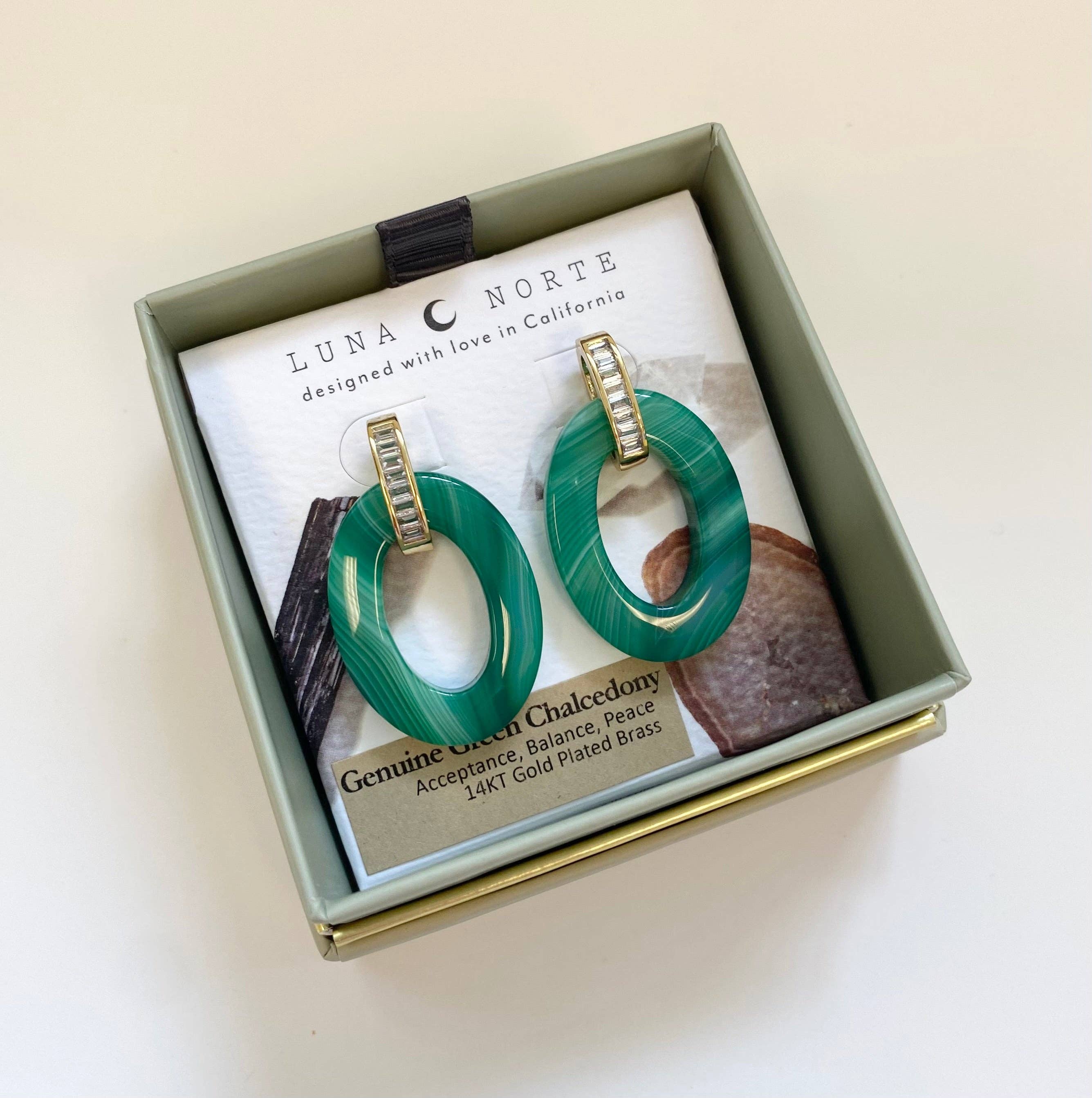 Luna Norte - Wholesale Dangle Earrings - Green With Kelly Door Knocker Post Earrings - Striped Green Chalcedony1