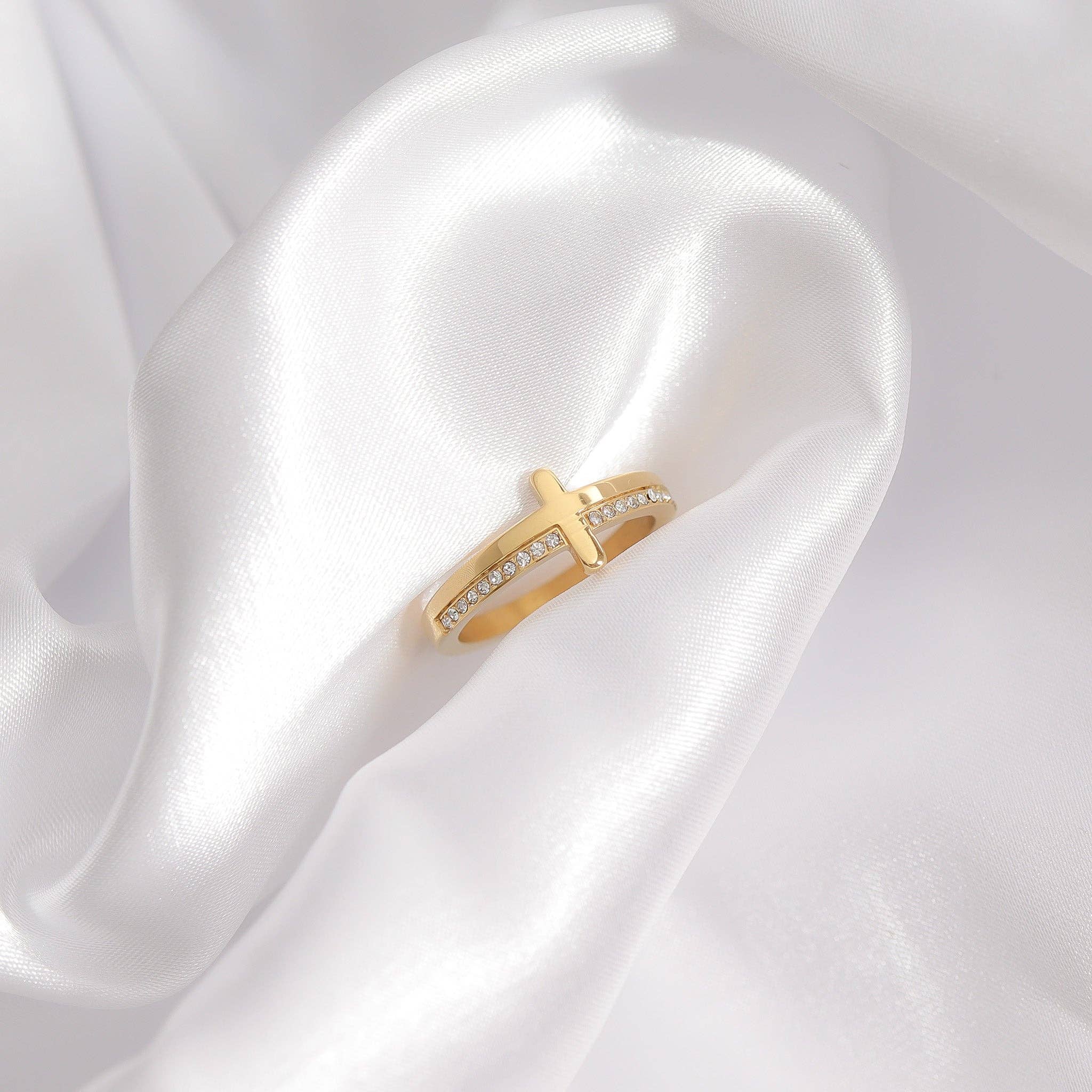 WJW - Wholesale Multi-Stone Ring - 18K Gold PVD Engraved Bible Verse CZ Cross Ring Gift1