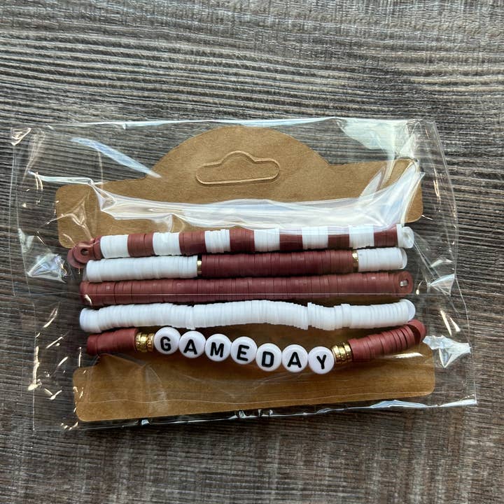 JILLIAN INK LLC - Wholesale Beaded Bracelet - Game Day Friendship Bracelets Burgundy and White