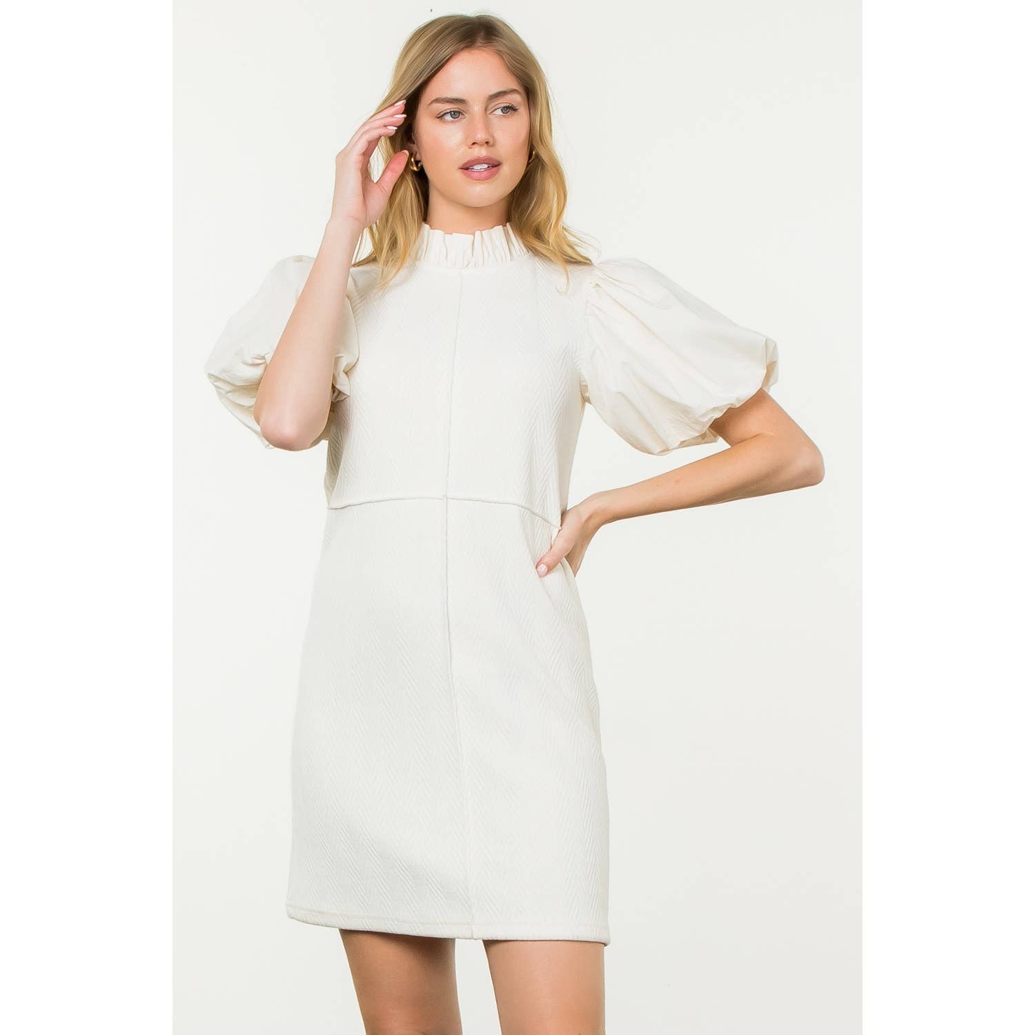 CREAM Puff Sleeve Corduroy Midi Dress for wholesale on Faire7
