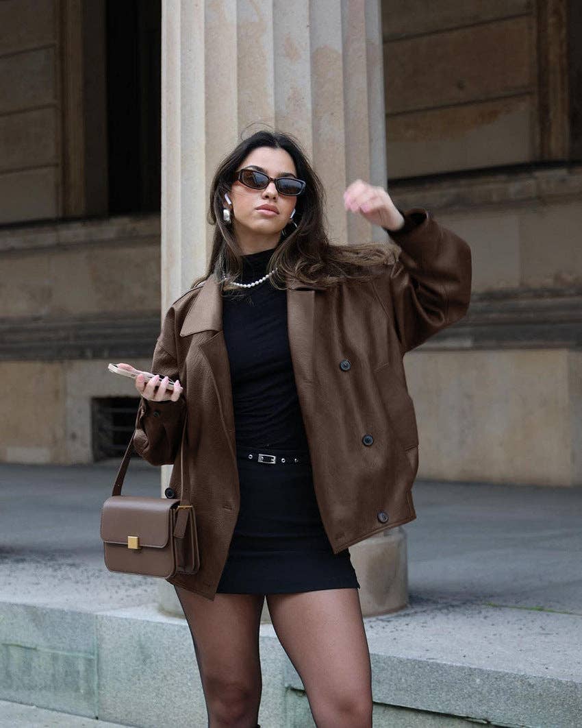 world apparel - Wholesale Leather Jacket - Women's - 2025 Vintage Brown Leather Winter Jacket Timeless Chic10