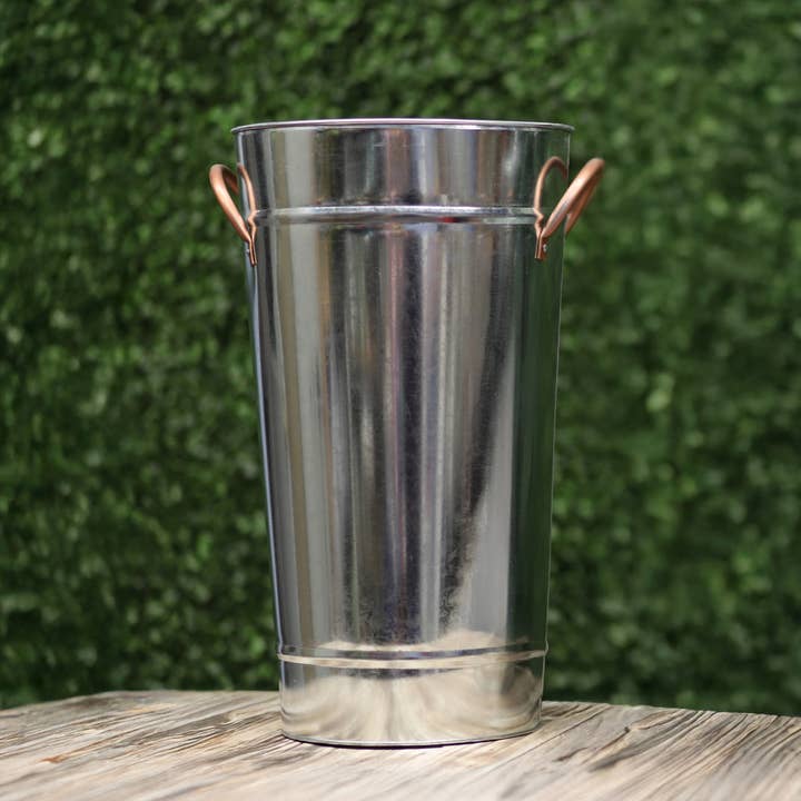 Jacobson - Wholesale Storage Bin - 16"H Galvanized Tin Bucket with Copper Handles