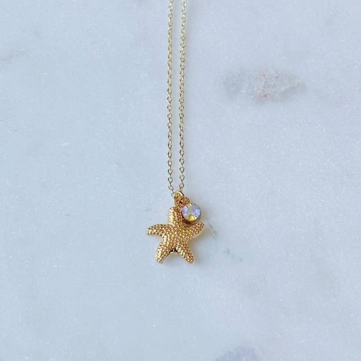 Chunky starfish & zircon gem necklace for wholesale by Salt & June