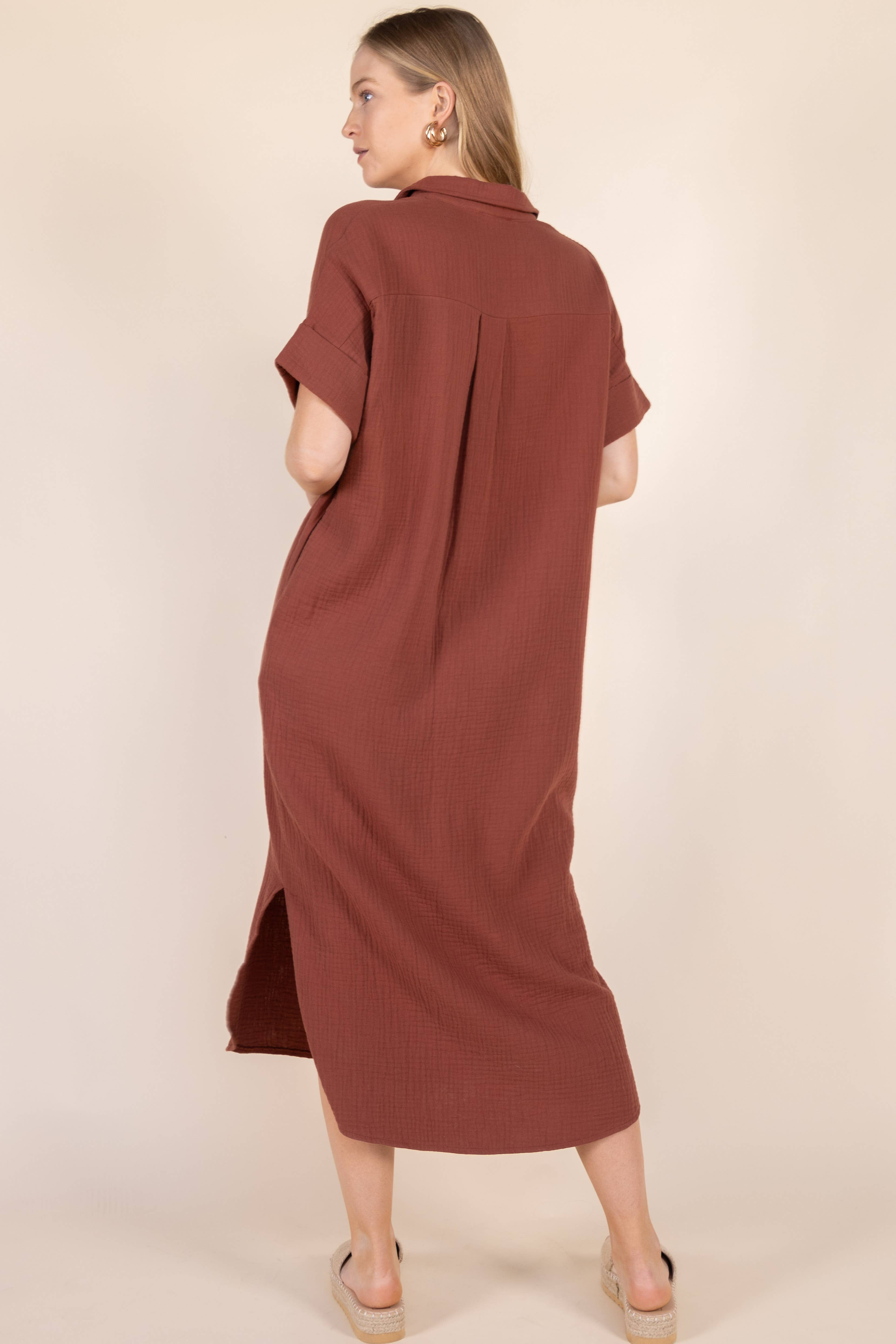 Before You Collection - Wholesale Dress - Women's - 3-Ply Heavy Gauze Button Up Shirt Dress18