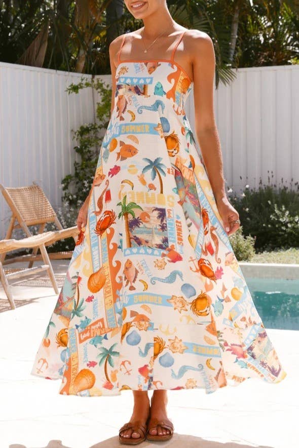 orange 2025 Delphine Tropical Islands print flare large swing dress for wholesale on Faire1