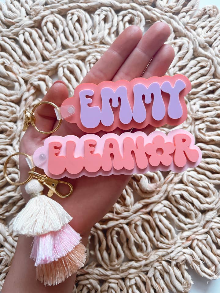 Groovy Name Keychain for wholesale by Simply Adoorable Designs