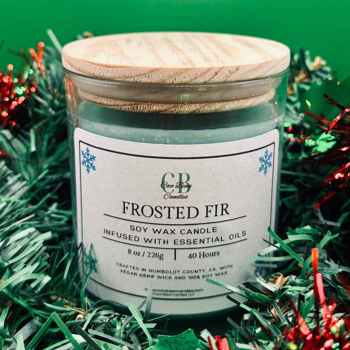 Bougie de soja givrée en sapin pour la vente par Coco Bean Candles