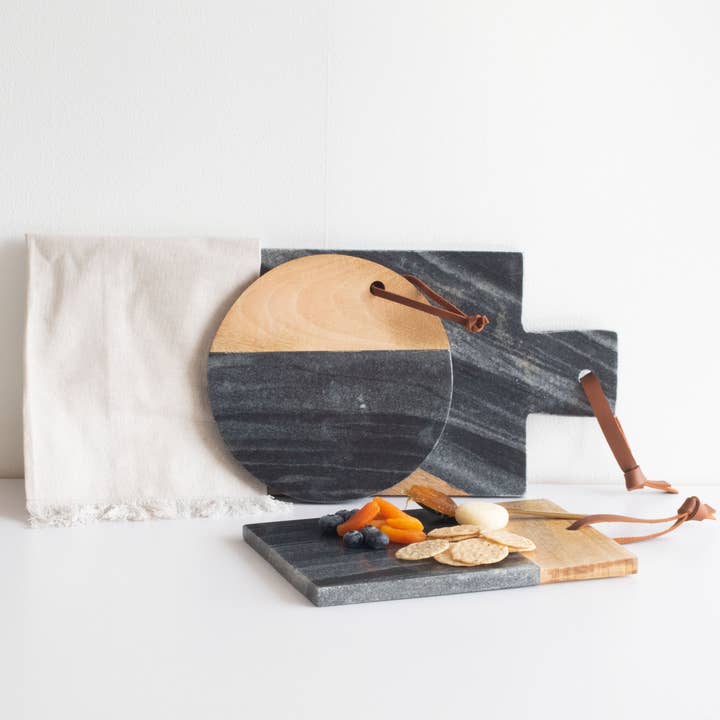 Foreside Home & Garden - Wholesale Cutting Board - Black Rectangle Marble and Wood Serving Cutting Board5