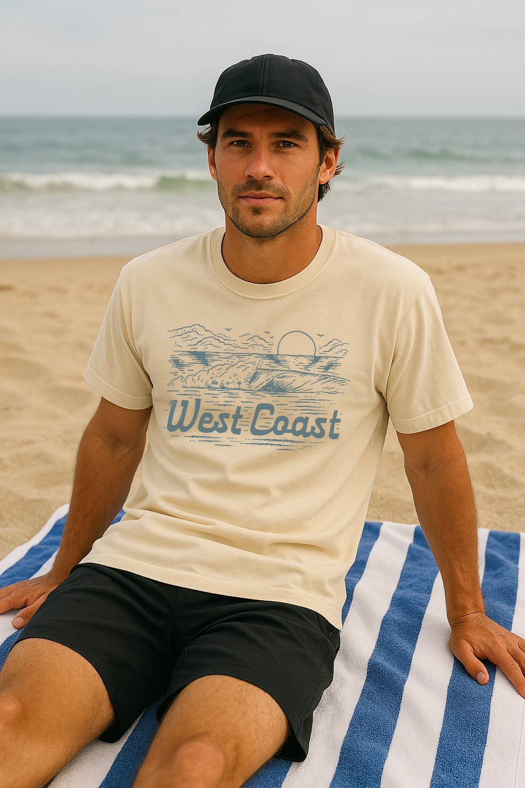 Moore Collection - Wholesale Screen Printed T-Shirt - Unisex - West Coast Wave Tee-Vintage Ivory1