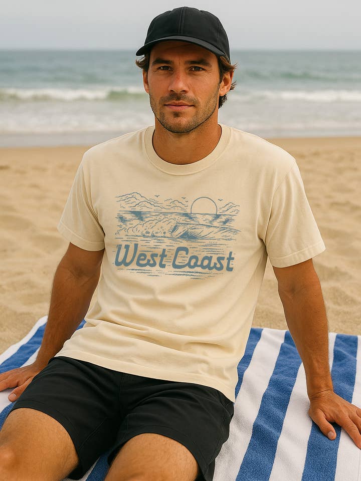 Moore Collection - Wholesale Screen Printed T-Shirt - Unisex - West Coast Wave Tee-Vintage Ivory1