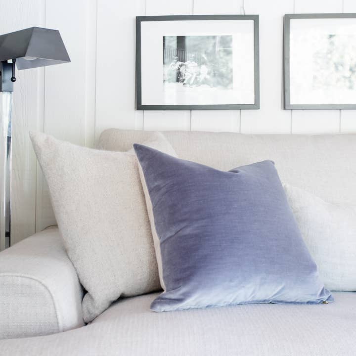 Linen & Ivory - Wholesale Throw Pillow Cover - HAYDEN || Velvet Striped Pillow Cover // Misty Blue8