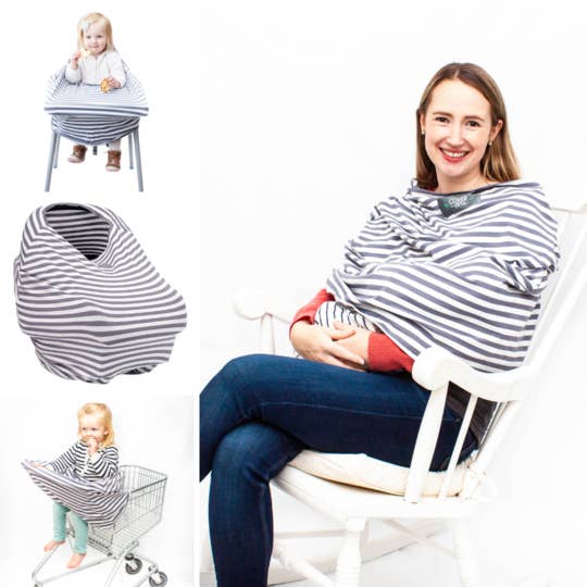Multi-Use Breastfeeding Cover- Grey and White Stripe for wholesale by Cover Me Baby