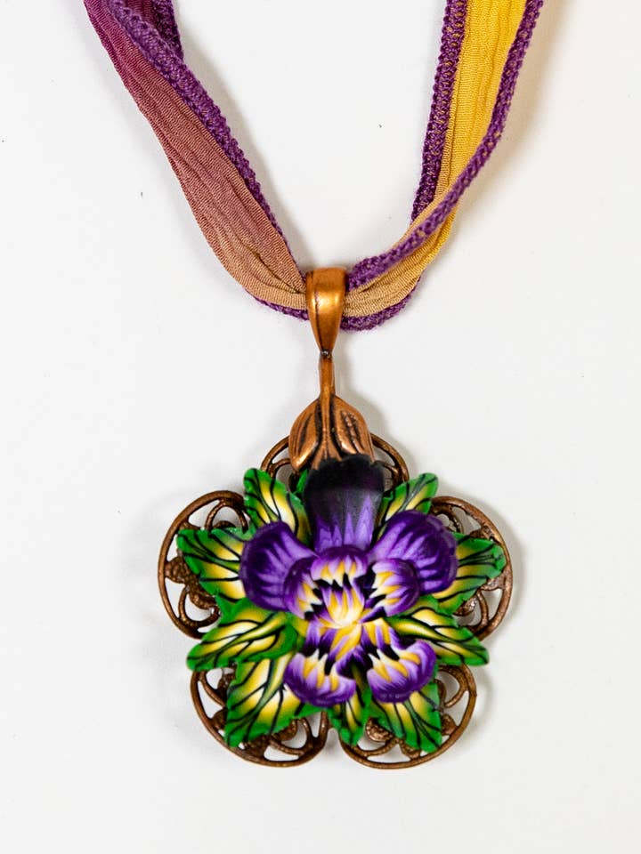 Floral Pendant Medium - Picking Pansies for wholesale by Petal Pushers by Janet Pitcher