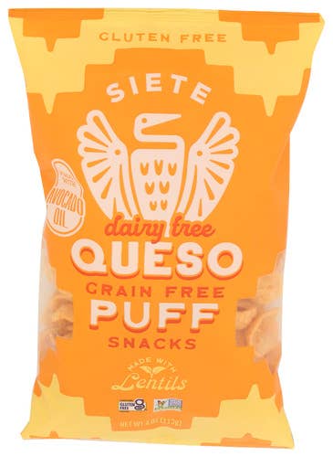 KeHE Distributors, LLC - Wholesale Puffed Snack - Siete,Grain Free Puff Snacks, QUESO PUFFS, 4 OZ0