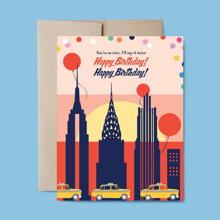 New York Happy Birthday Twice Card for wholesale by Belle Belette