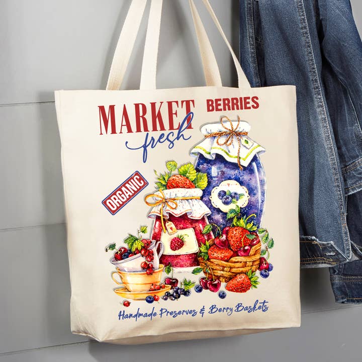Farm Fresh Berries Conserves Einkaufstasche aus Segeltuch, 12 oz für den Großhandel von Avery Lane Gifts