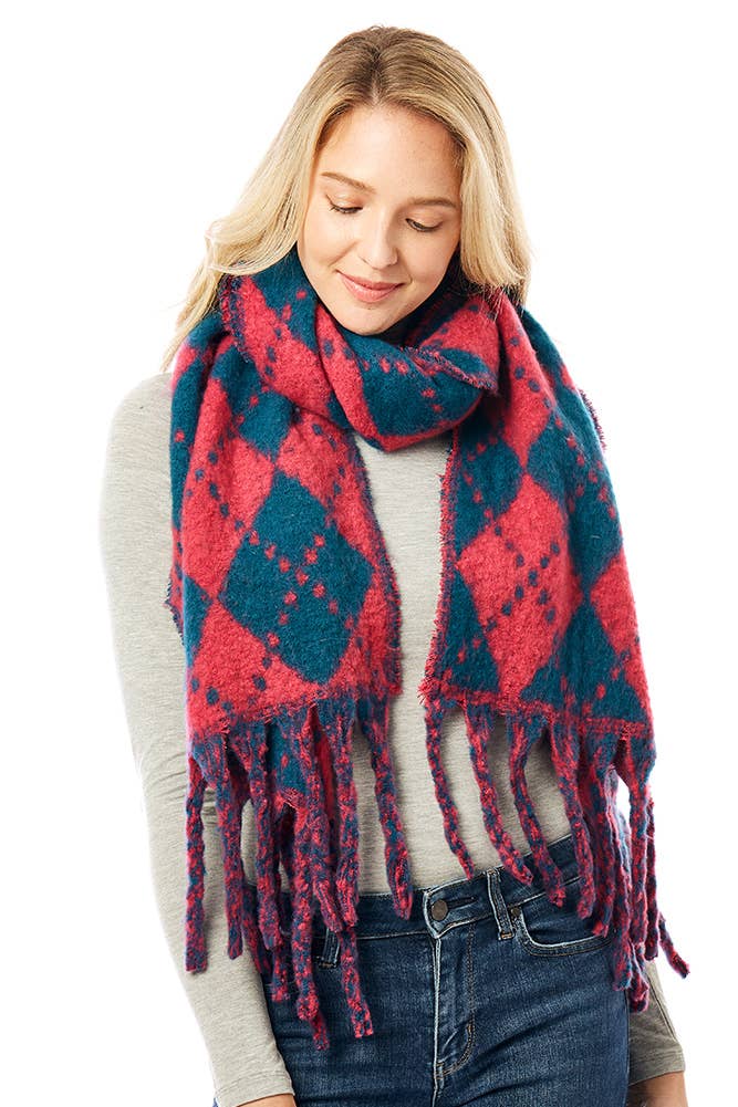 Hana - Vendita all'ingrosso Sciarpa - Donna - Sciarpa invernale con frange oblunghe con stampa Argyle9