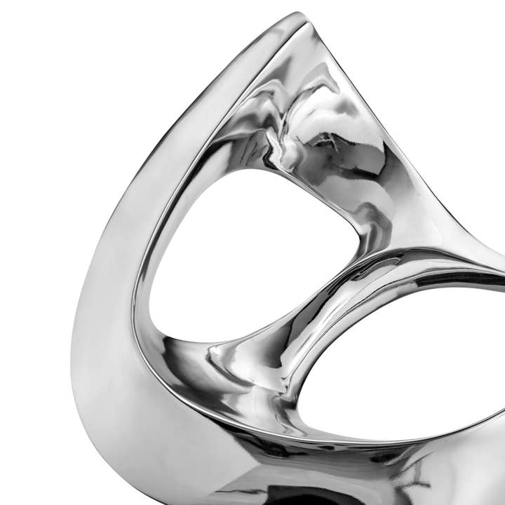 Finesse Decor - Wholesale Sculpture - Chrome Abstract Mask Floor Sculpture With Black Stand, 54" Tall