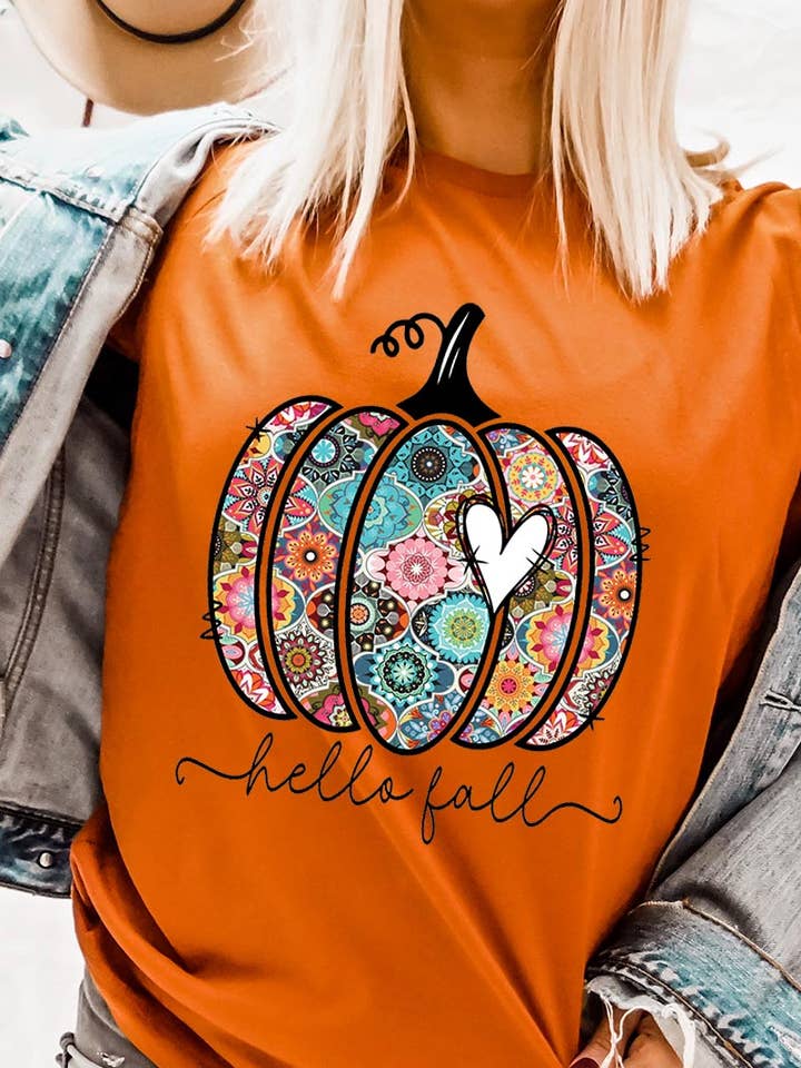 HELLO FALL BOHO PUMPKIN Graphic Tee for wholesale by COLORBEAR